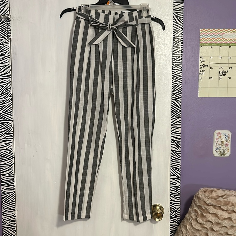 Grey and white lightweight linen pants